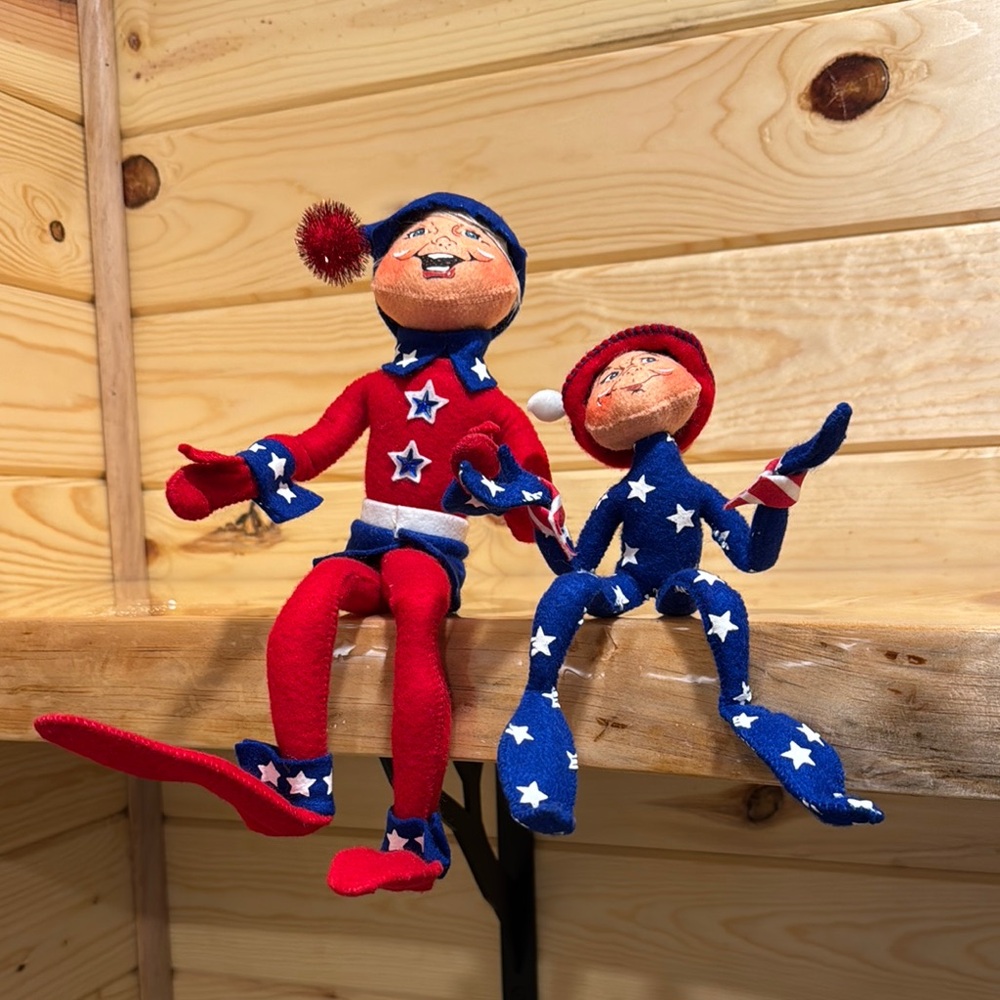 Annalee Festive Starry Plush Dolls - Red and Blue